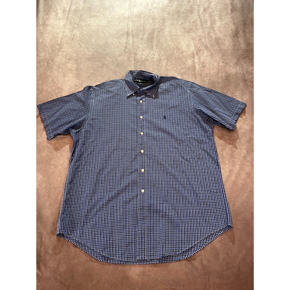 Ralph Lauren Men's Blue Classic Fit Check Short Sleeve Button-Down Shirt Size L - Picture 2 of 8